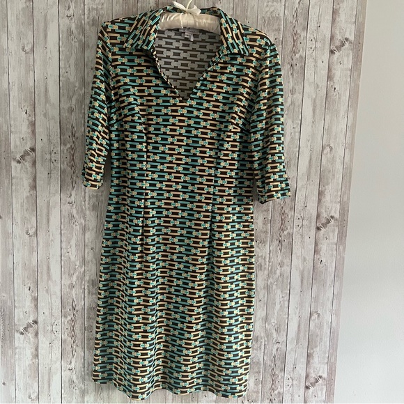 Jude Connally Dresses & Skirts - Jude Connally Multicolor Geometric Collared Stretchy Business Workplace  Dress S